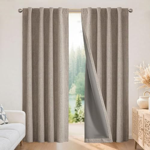 Joydeco Blackout Curtains for Bedroom - 108 Inch Long 100% Light Blocking 2 Panels Set Linen Drapes, Thermal Insulated Room Darkening Curtains, Linen Textured for Living Room, Rod Pocket & Back Tabs | Amazon (US)