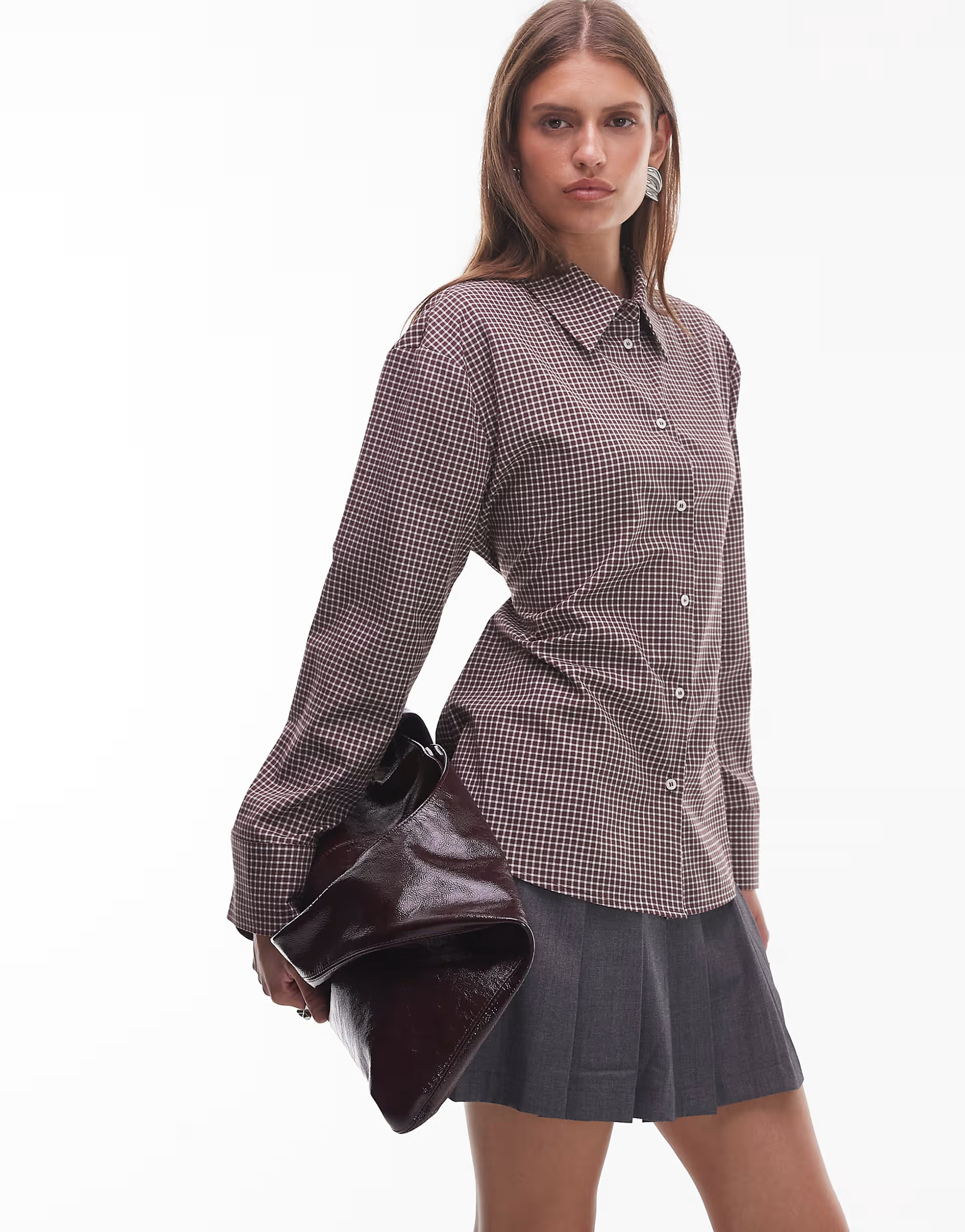 ASOS DESIGN shoulder pad tie back shirt in check | ASOS (Global)