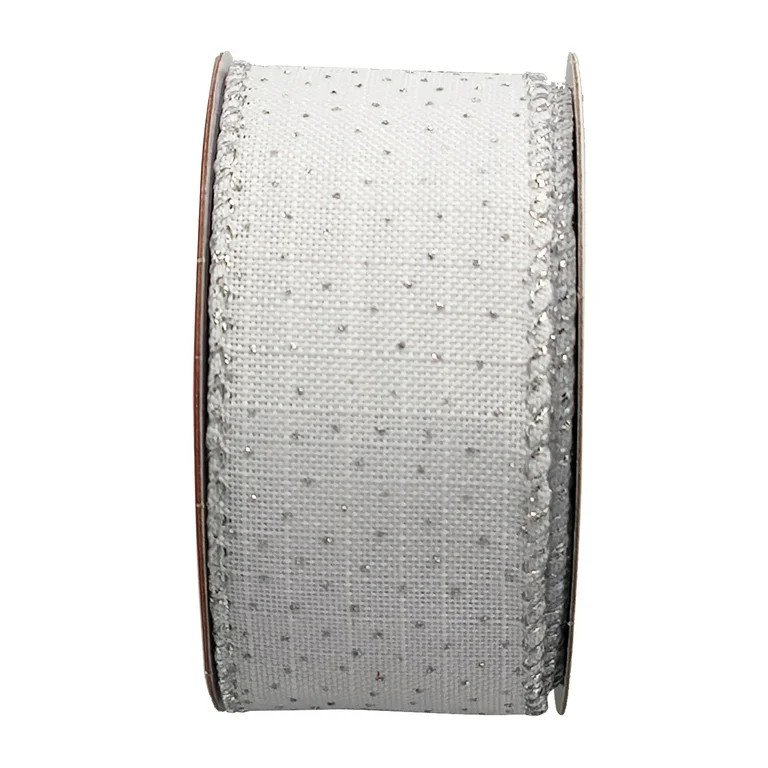 White and Silver Glitter Dots Christmas Ribbon, 1.5" x 15', by Holiday Time | Walmart (US)