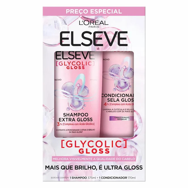 Kit Elseve Glycolic Gloss Shampoo 375ml + Condicionador 170ml | Drogasil BR