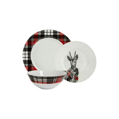 12-Piece Dinnerware Set, Plates, Dishes, Bowls, Service for 4, Round Rim Plaid | Wayfair North America