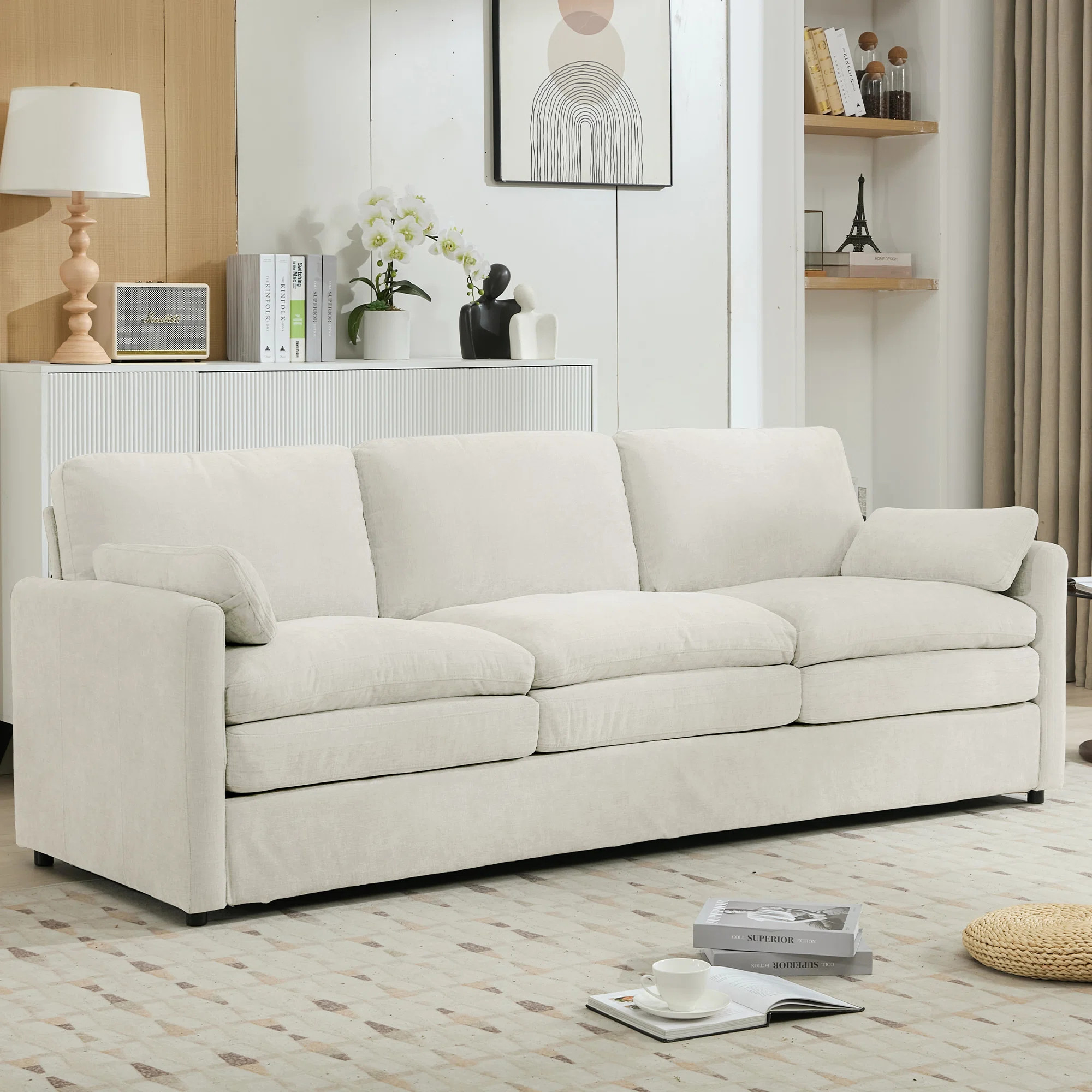 Cozy Chenille 3-seater Sofa With Plush Double Cushion, Ergonomic Design, Beige | Comfortable Clou... | Wayfair North America