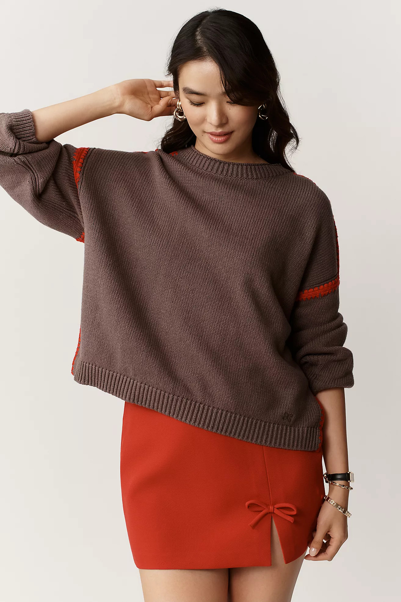 Maeve Long-Sleeve Crew-Neck Whipstitch Sweater | Anthropologie (US)