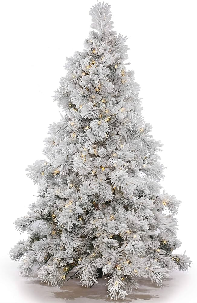 Vickerman 9' Flocked Alberta Artificial Christmas Tree, Pure White LED Lights - Snow Covered Faux... | Amazon (US)