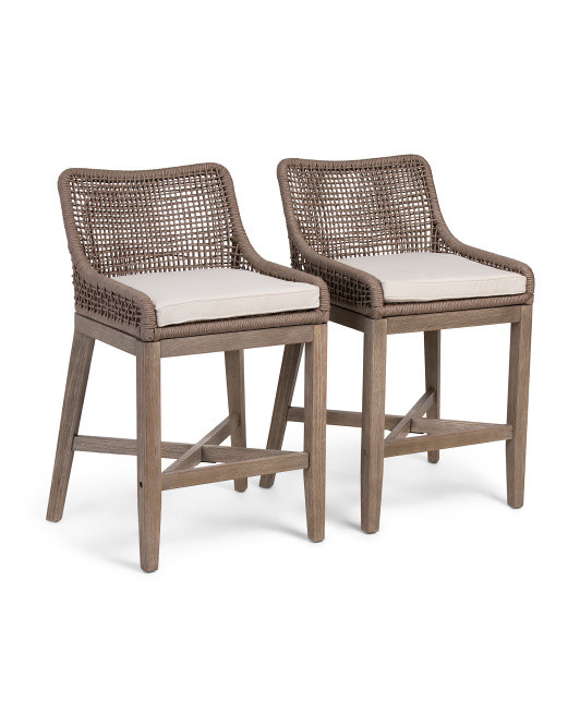 Set Of 2 Grid Weave Rope Counter Stools | TJ Maxx