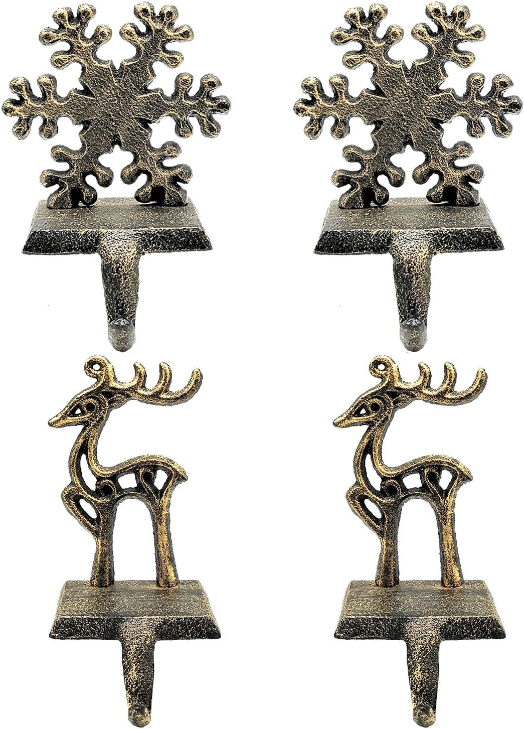 4 Pieces Reindeer Snowflake Christmas Stocking Holder Christmas Hooks Skid Mantel Hooks Hanger fo... | Amazon (US)