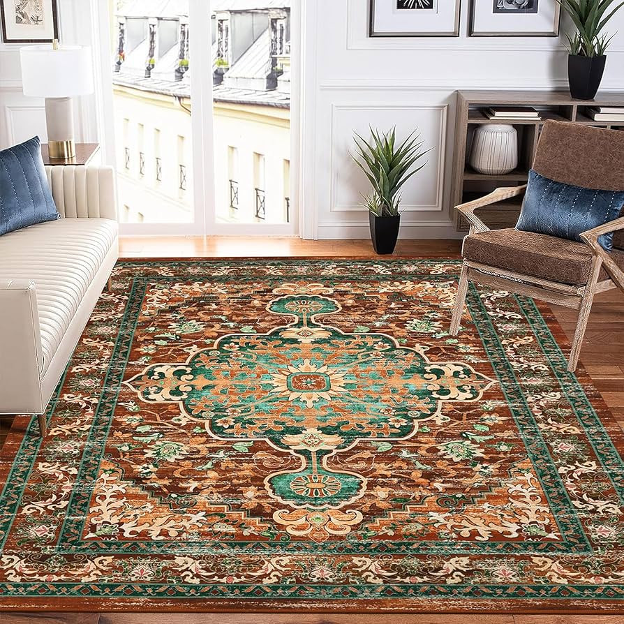 U'Artlines Boho Vintage Area Rug 5x7 Machine Washable Low Pile Ultra-Thin Soft Floor Carpet Non S... | Amazon (US)