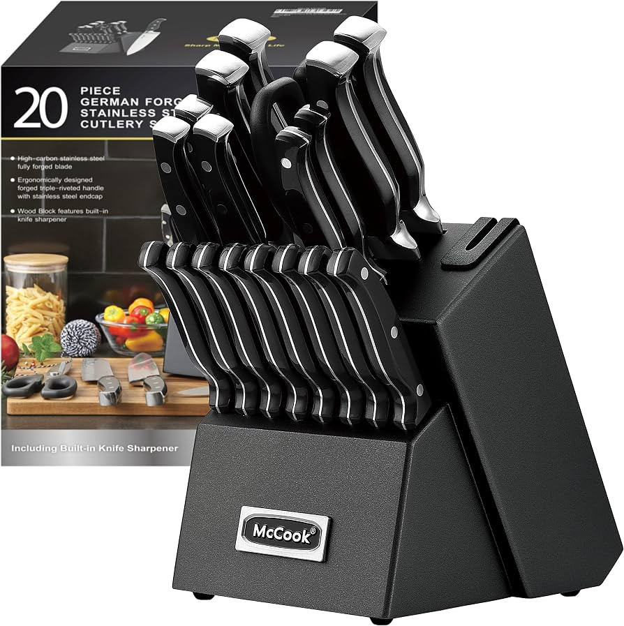 McCook® Black Knife Sets, German Stainless Steel Forged Kitchen Knives Block Set with Built-in K... | Amazon (US)
