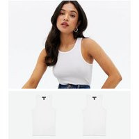Petite 2 Pack White Ribbed Jersey Racer Vests New Look | New Look (UK)