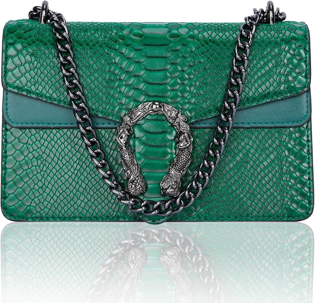 Aiqudou Crossbody Bag and Satchel Purse for Women - Fashion Snake Print Chain Purse Luxury PU Lea... | Amazon (US)