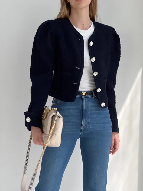 Alma Puff Sleeve Jacket | Navy | Vita Grace