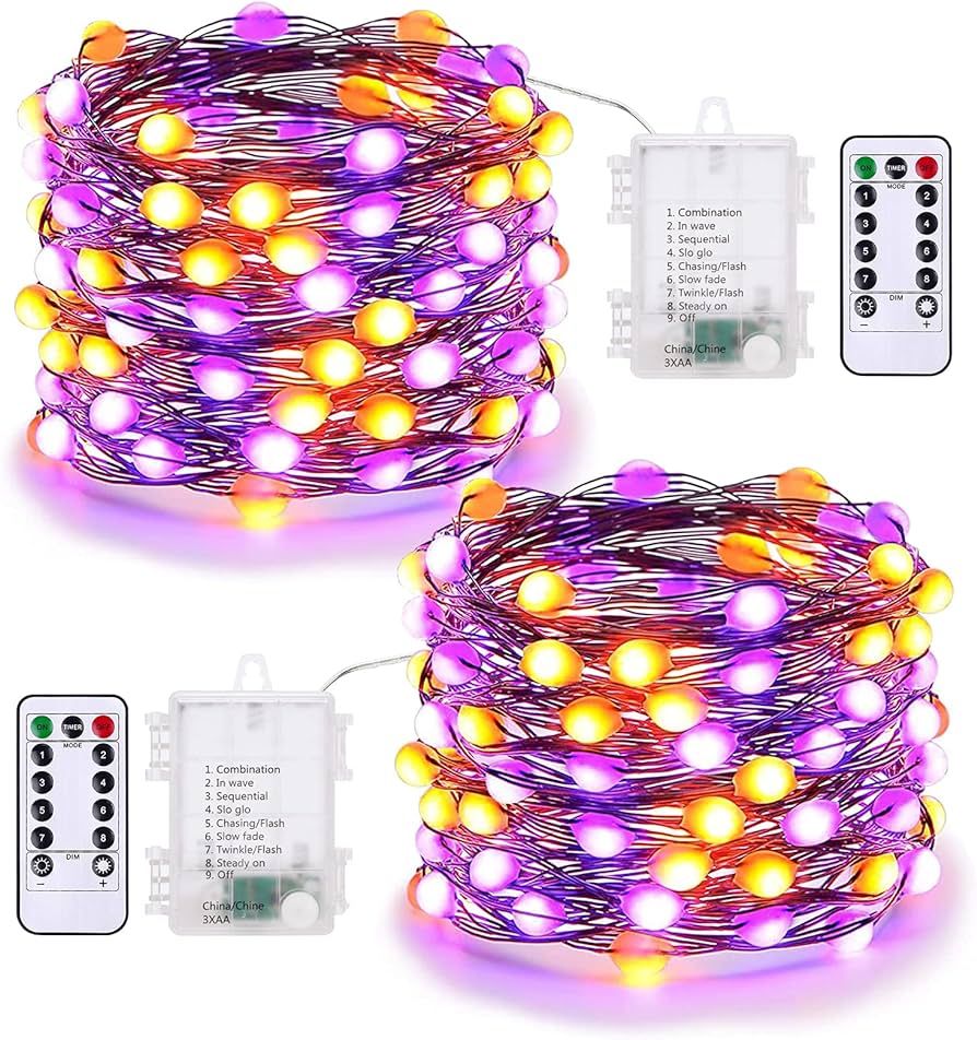 BrizLabs Purple & Orange Halloween Lights, 2 Pack 17.48ft 50 LED Halloween String Lights with Rem... | Amazon (US)