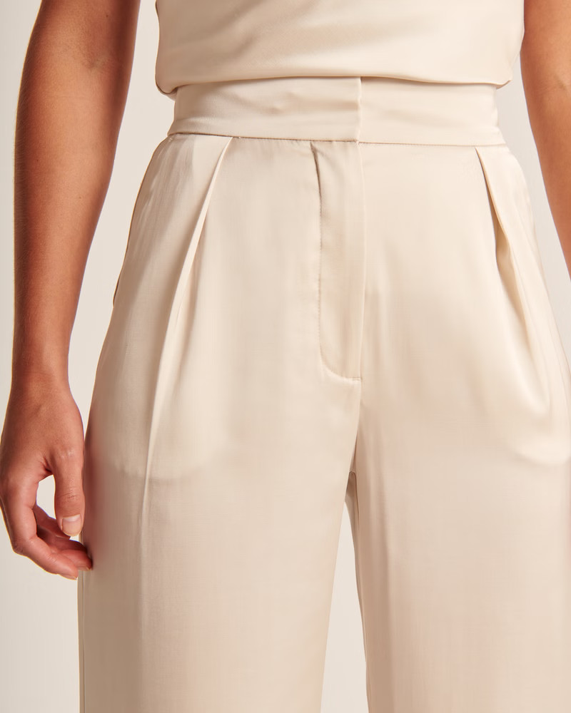 Satin Tailored Wide Leg Pant | Abercrombie & Fitch (US)