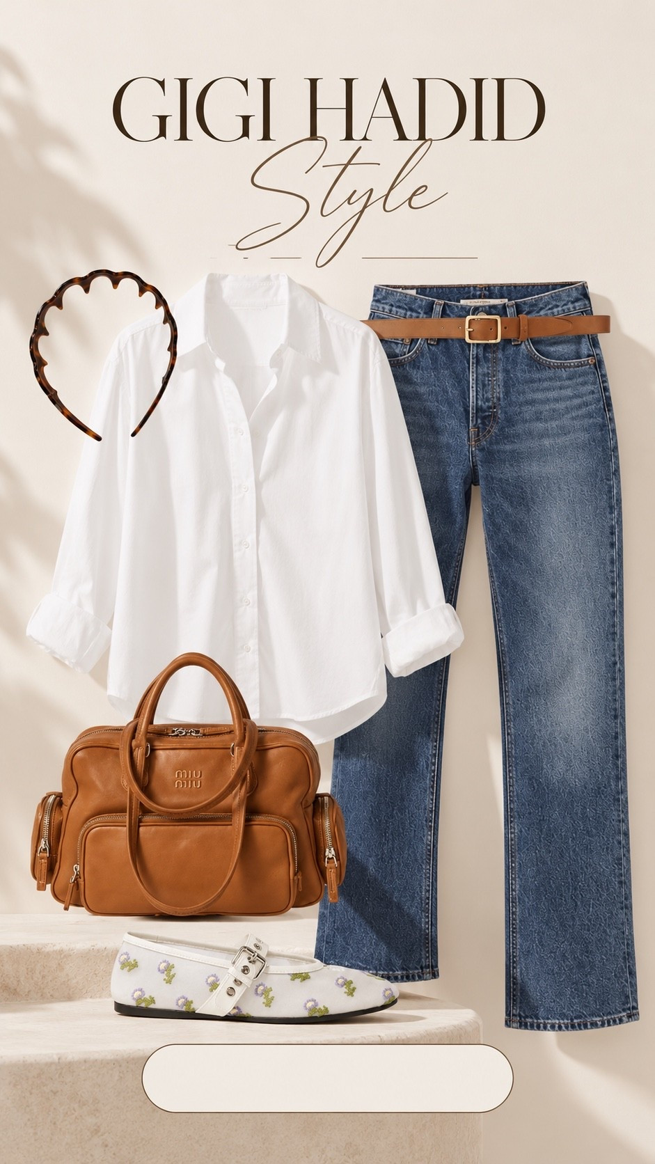 Fall fashion is officially here, and Gigi Hadid had my favorite street style look of the week! 🤎 Her effortlessly chic outfit is the perfect inspiration for everyday fall dressing. Think classic denim, a crisp white button-down, rich cognac accessories, and feminine ballet flats. It’s that timeless, quiet luxury aesthetic I love, with just the right mix of elevated basics and casual cool. I’ve rounded up everything you need to recreate Gigi Hadid’s fall outfit, including affordable alternatives to get her model off-duty style for less. Shop the entire look here!