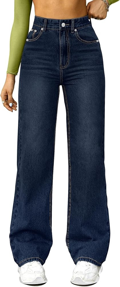 Straight Leg Jeans for Women,High Waisted Wide Leg Loose Microelastic Boyfried Denim Pants | Amazon (US)