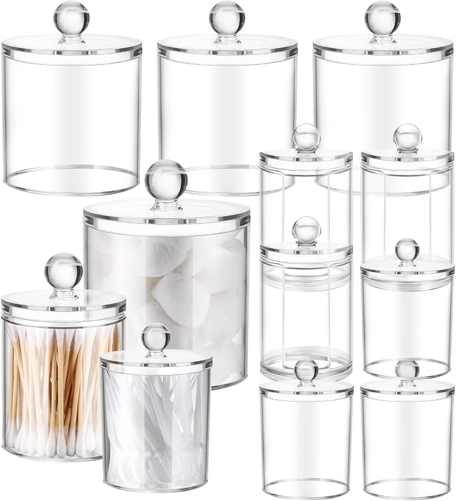 Plastic Apothecary Jars with Lids Acrylic Holder Dispenser for Bathroom, 10/22/39 oz Clear Plasti... | Amazon (US)