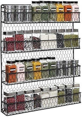 4-Tier Black Country Rustic Chicken Wire Pantry, Cabinet or Wall Mounted Spice Rack Storage Organ... | Amazon (US)
