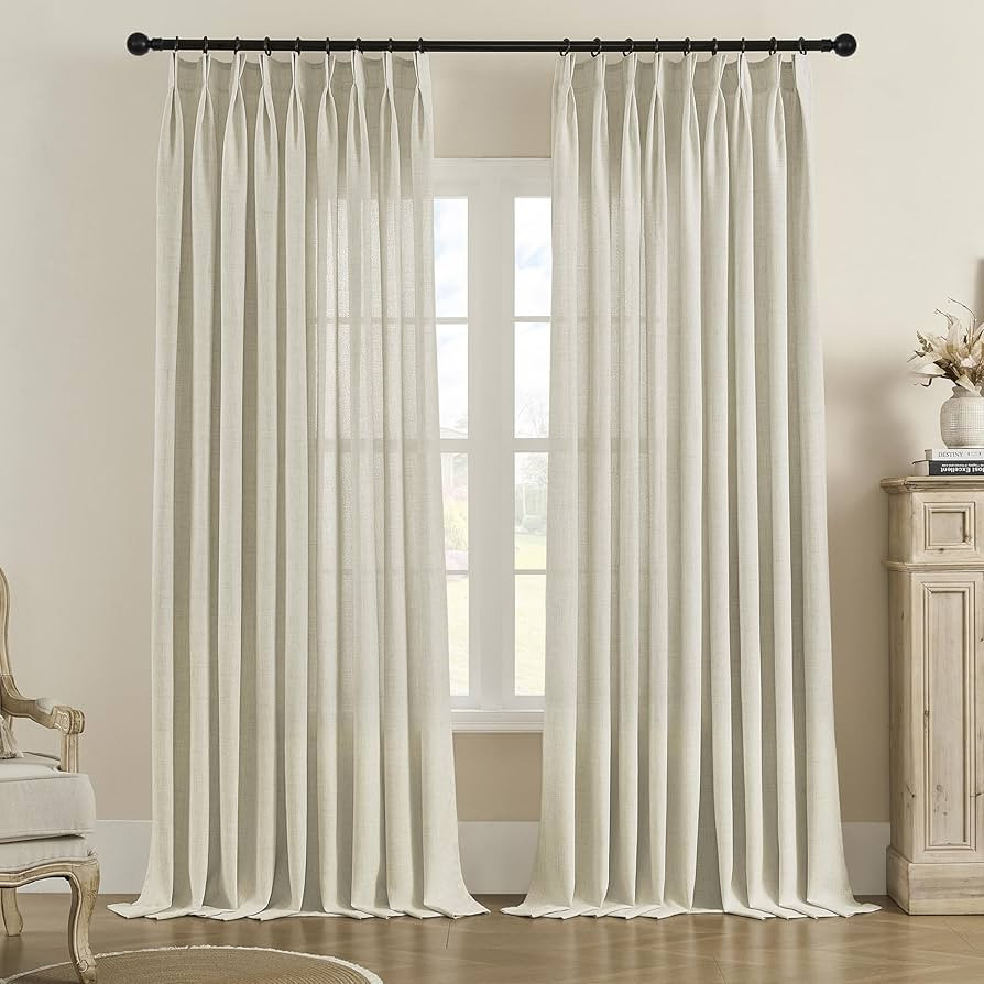 MASWOND Natural Pinch Pleated Curtains 96 Inches Long for Living Room, Textured Linen Blended Lig... | Amazon (US)