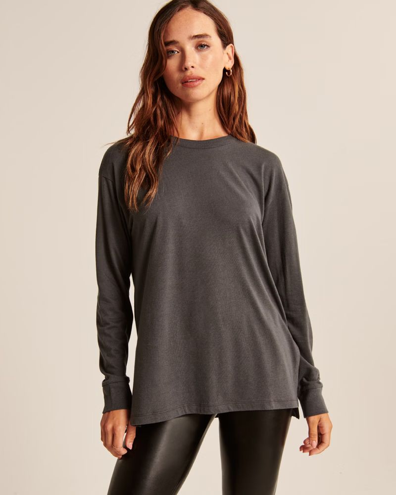 Women's Oversized Long-Sleeve Boyfriend Tee | Women's New Arrivals | Abercrombie.com | Abercrombie & Fitch (US)