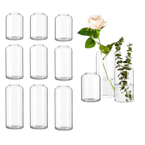 Glasseam Clear Small Flower Vases - Bulk Set of 12, Handmade Modern Decorative Bud Vases for Flowers, Wedding Centerpiece, Dining Table Decoration | Amazon (US)