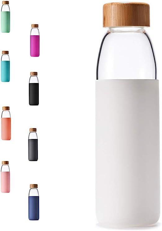 Veegoal 18 Oz Borosilicate Glass Water Bottles with Bamboo Lid, BPA-Free Non-Slip Silicone Sleeve... | Amazon (US)