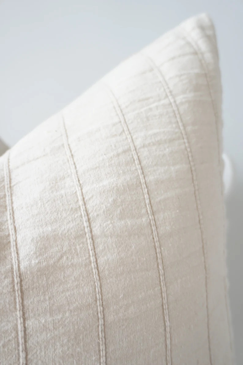 White Cream Striped Pillow Cover | Etsy (US)