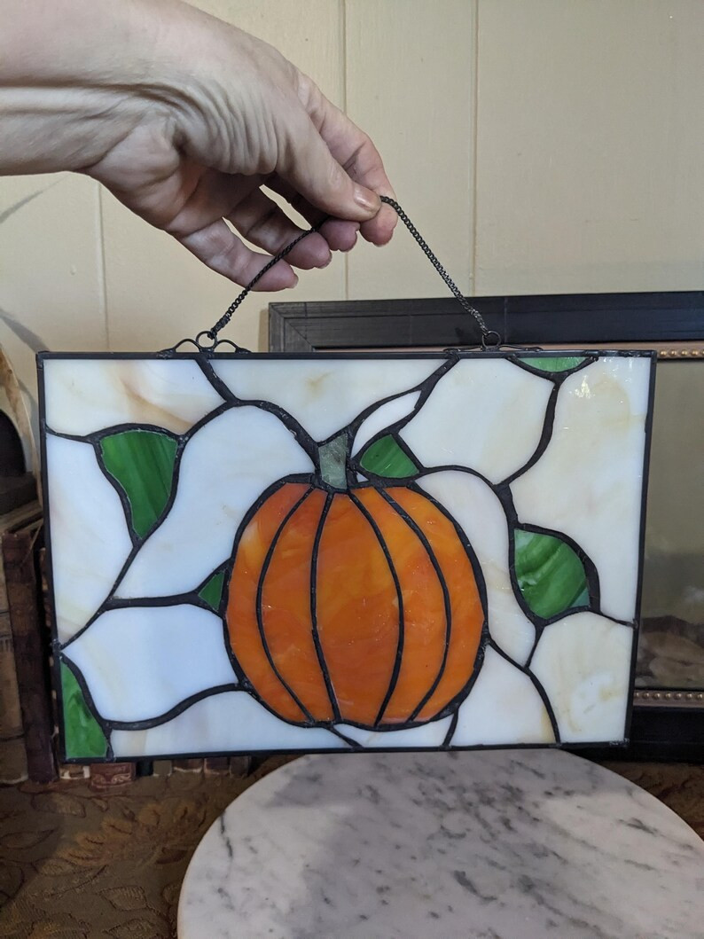 Handmade Pumpkin / Jackolantern Hanging Stained Glass ~ Fall & Halloween Decor - Etsy | Etsy (US)