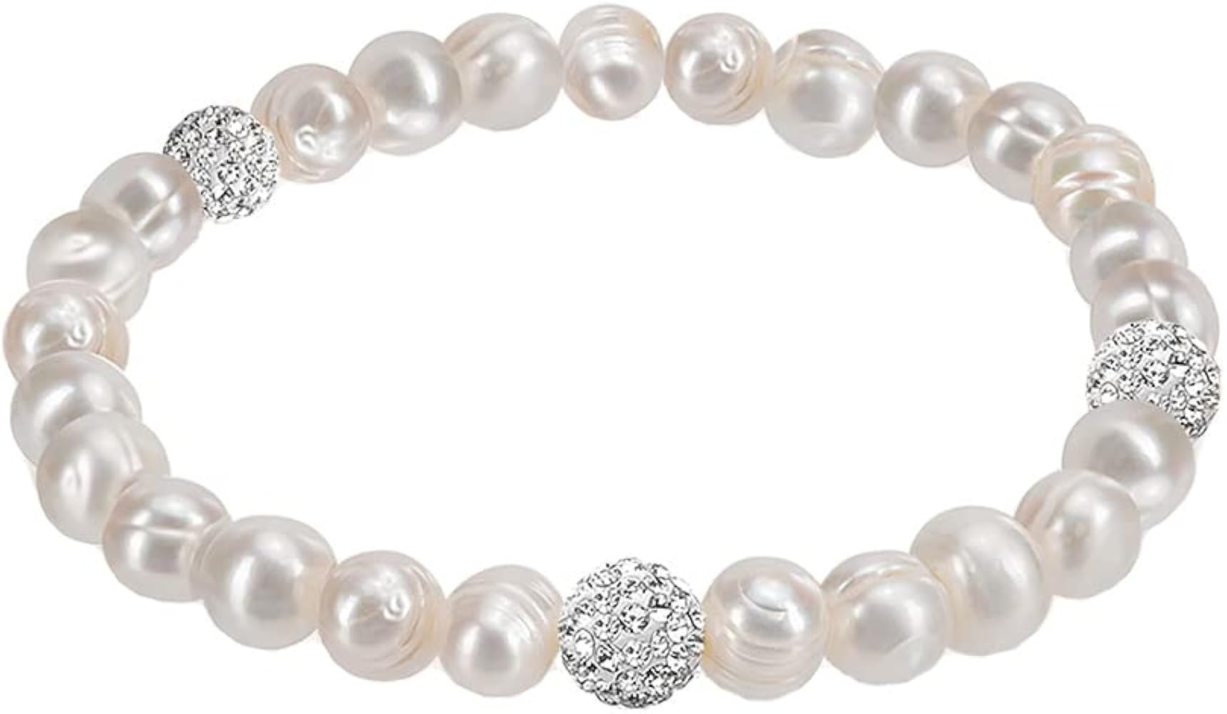 Savlano 8MM Cultured Freshwater Natural White Pearl Crystal Bead Stretch Bracelet 7 inches for Wo... | Amazon (US)