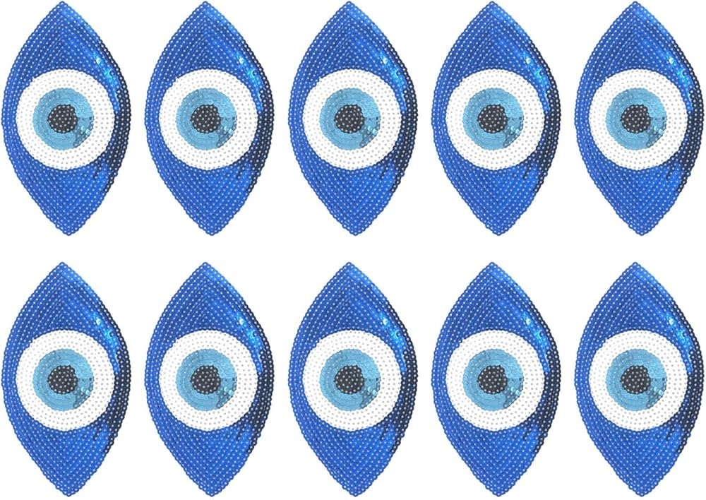 10 Pieces Embroidered Clothes Patches Evil Eye Sequins Patch Iron-On Sparkling Patch Decoration f... | Amazon (US)