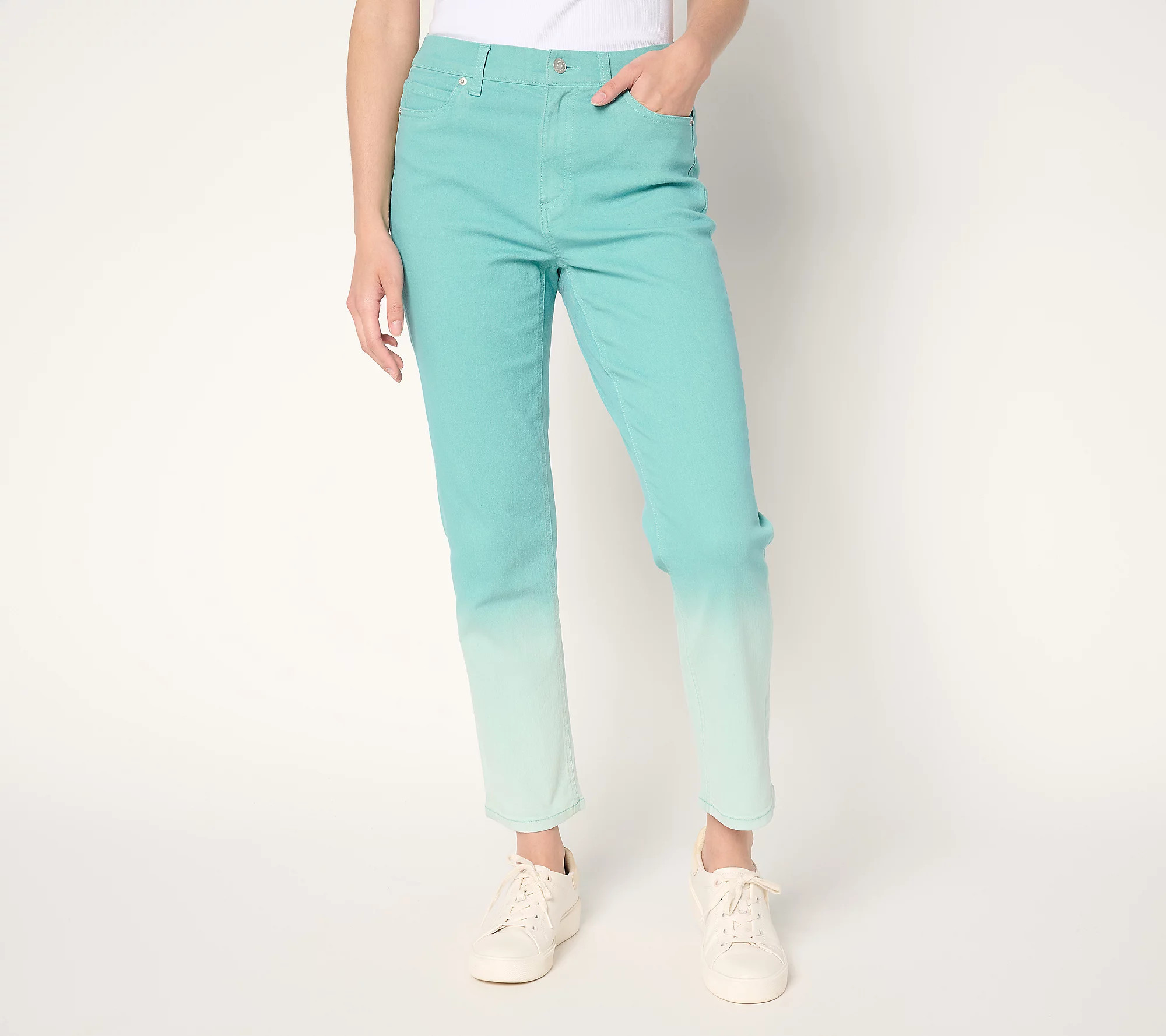 Denim & Co. Regular Color Classic Stretch Dip Dye Ankle Jean | QVC