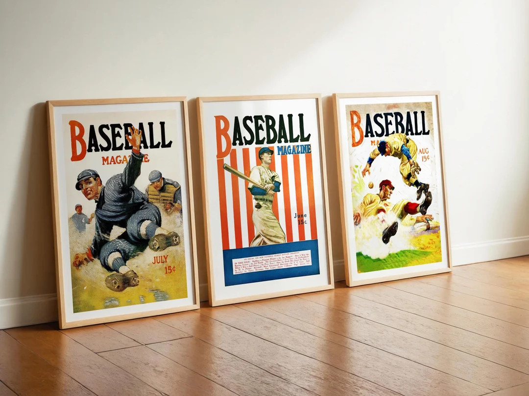 Retro Baseball Art Prints Vintage Baseball Poster Set of 3 Baseball Wall Decor Retro Sports Wall ... | Etsy (US)