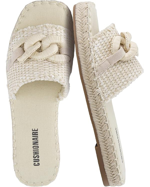 CUSHIONAIRE Lucia Raffia Bow Espadrille Sandals for Women, Woven Straw Flat Slide Summer Sandals ... | Amazon (US)