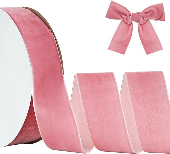 TONIFUL Pink Rose Gold Velvet Ribbon 2 Inch x 25yds, Vintage Velvet Wide Ribbons, for Christmas W... | Amazon (US)