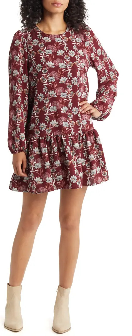 Floral Print Long Sleeve Drop Waist Minidress | Nordstrom