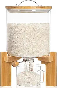 HBlife 8-10 Lbs Glass Rice Dispenser with Wooden Stand Flour and Cereal Container with Glass Meas... | Amazon (US)