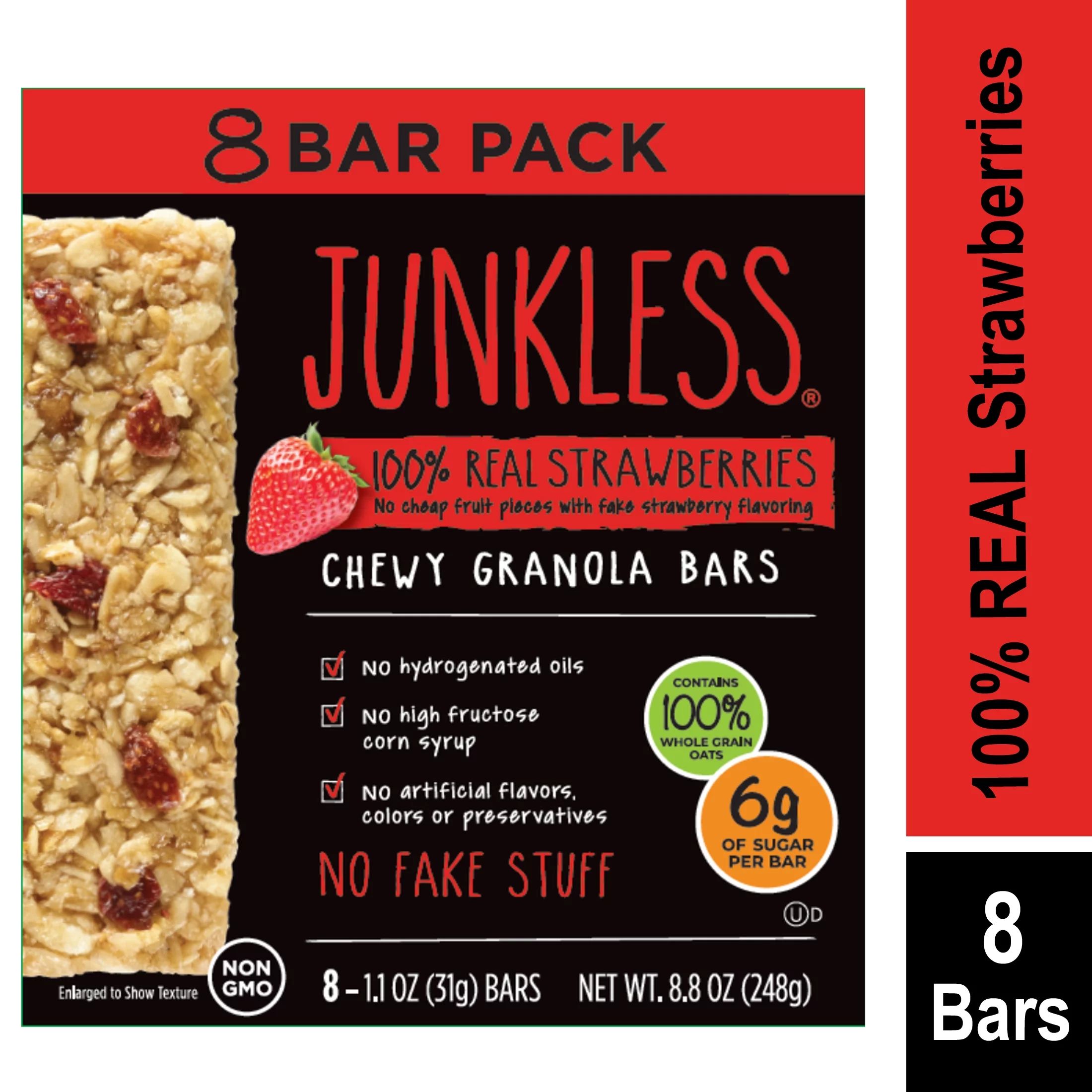 JUNKLESS Non-GMO Delicious Chewy 100% Real Strawberries Granola Bars, 1.1 oz, 8 Count | Walmart (US)