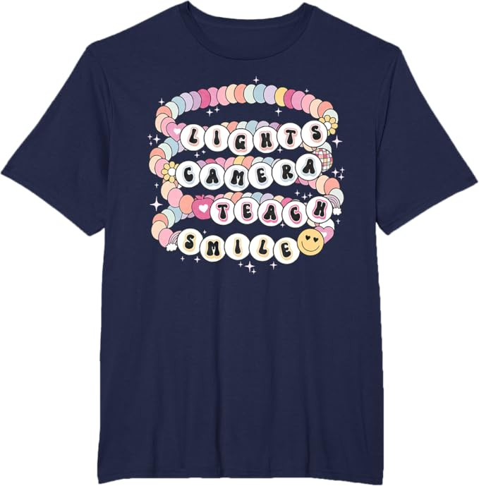 Lights Camera Teach Smile Bracelet Teacher Back To School T-Shirt | Amazon (US)