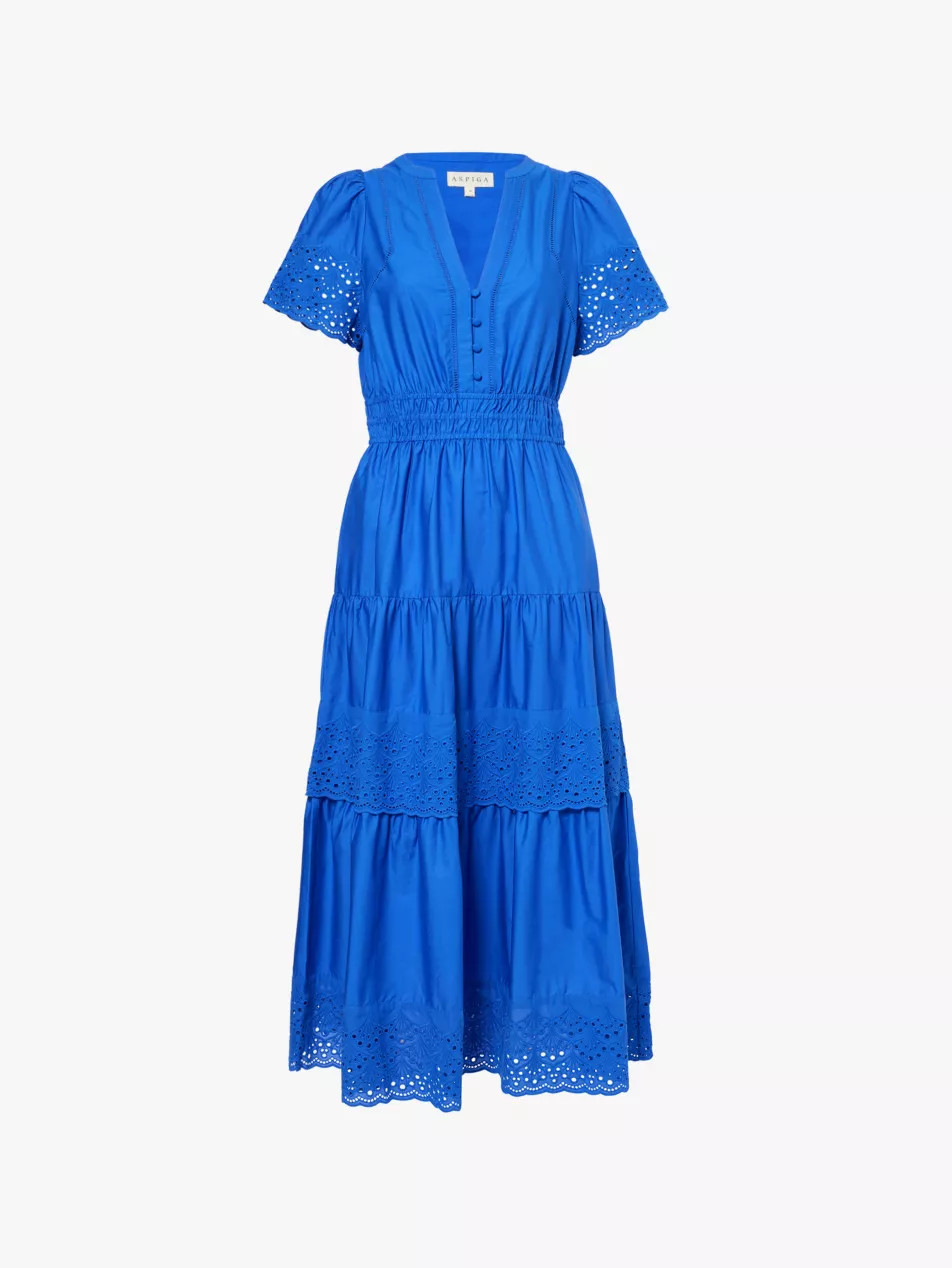Sienna broderie-trim cotton midi dress | Selfridges