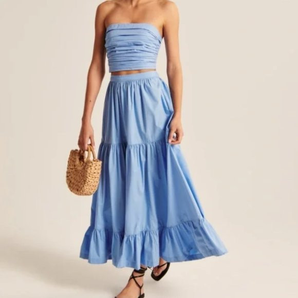 NWT Abercrombie Poplin Tiered Maxi Skirt and Strapless Poplin Ruched Top | Poshmark