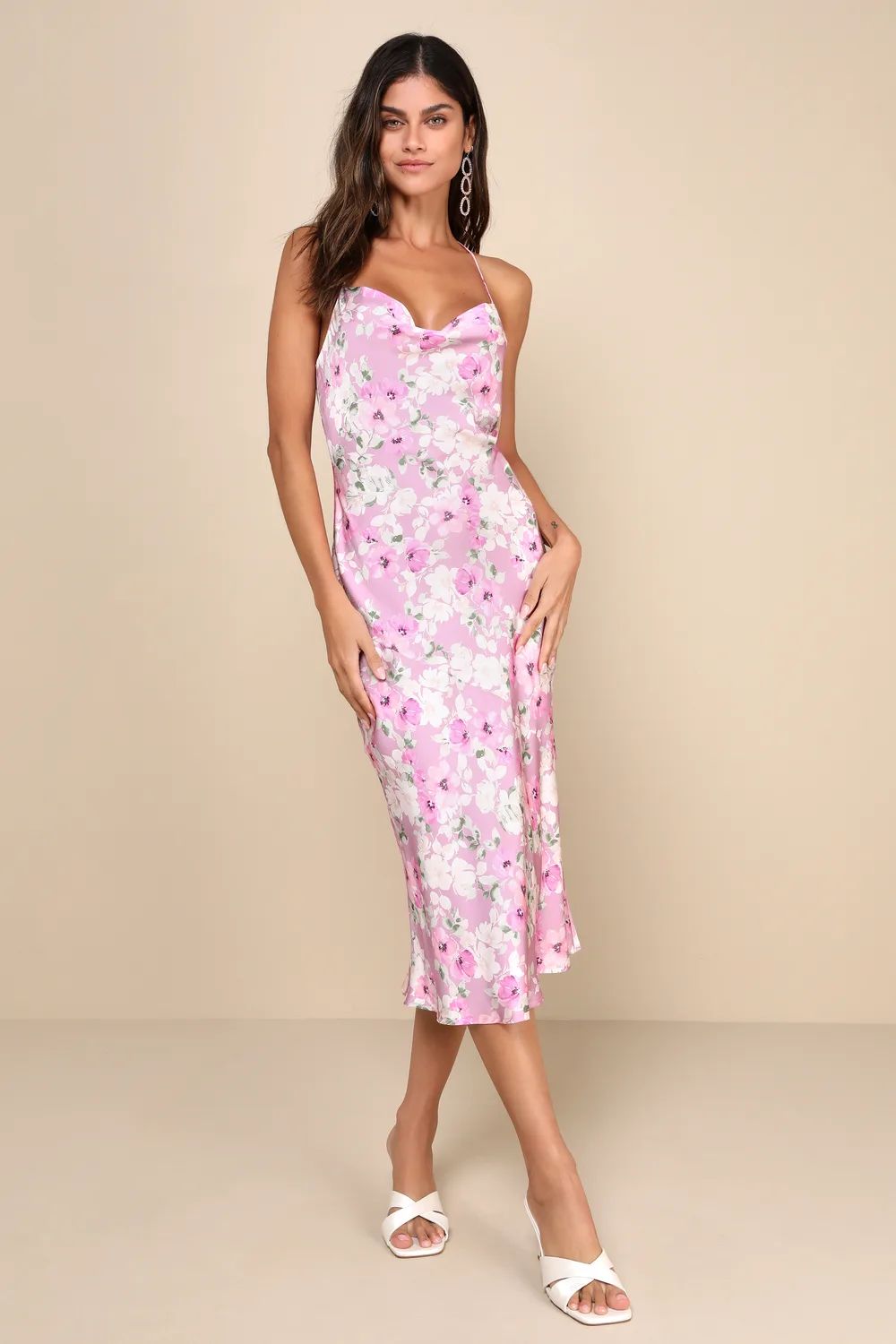 Impressive Delight Mauve Pink Floral Backless Midi Slip Dress | Lulus