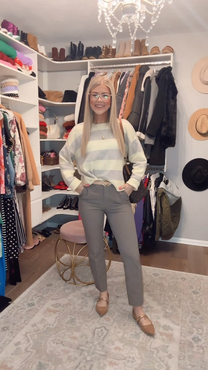 Early spring work outfit // Corporate look // Office chic fashion // Healthcare admin ootd // Butter yellow and grey striped sweater // Women’s work slacks // Target nude pointed toe flats // Women’s gold watch 

#LTKootd #LTKWorkwear
