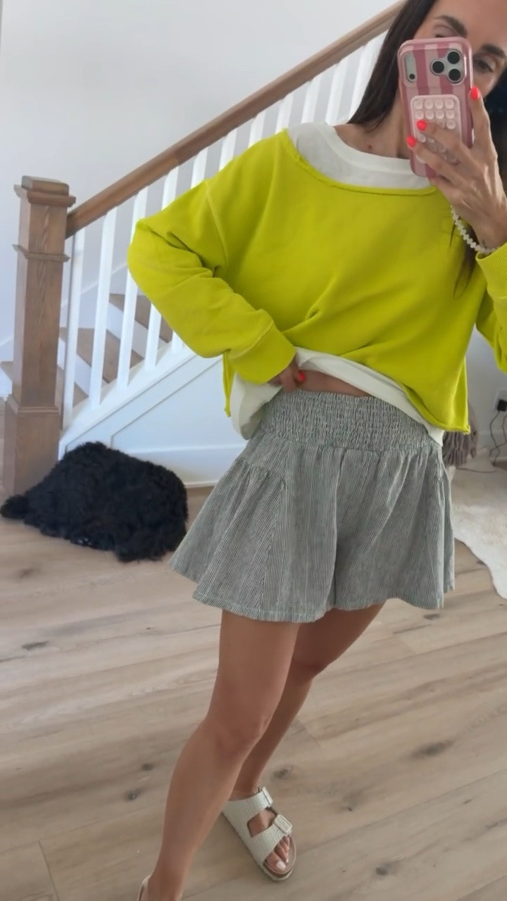 Get $50 when you spend $150+ or $100 when you spend $300+. I'm wearing size XS both in shorts and sweatshirt.

flowy shorts, meon green sweatshirt, oversized fit, anthropologie sale

#LTKSaleAlert #LTKOver40 #LTKootd