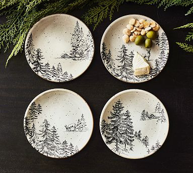 Rustic Forest Stoneware Appetizer Plates - Set of 4 | Pottery Barn (US)