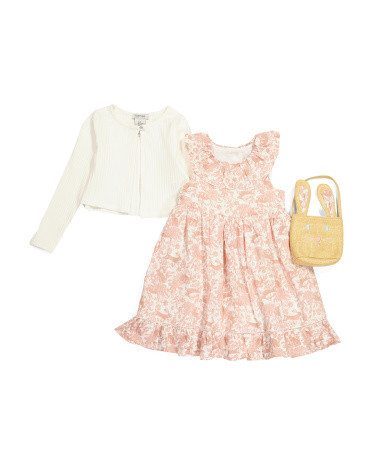 Toddler Girls Cardigan And Bunny Print Dress Set | TJ Maxx