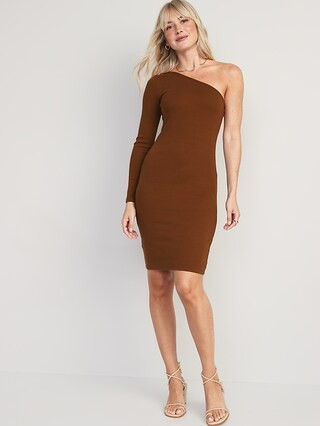 Fitted One-Shoulder Rib-Knit Mini Dress for Women | Old Navy (US)