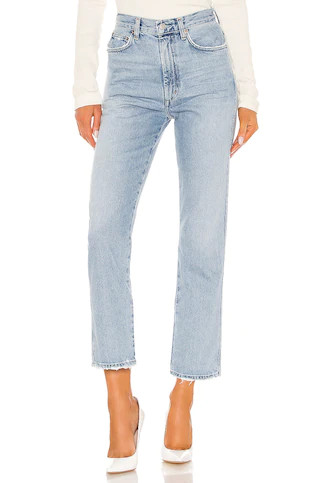 AGOLDE Pinch Waist High Rise Kick Jeans in Riptide from Revolve.com | Revolve Clothing (Global)