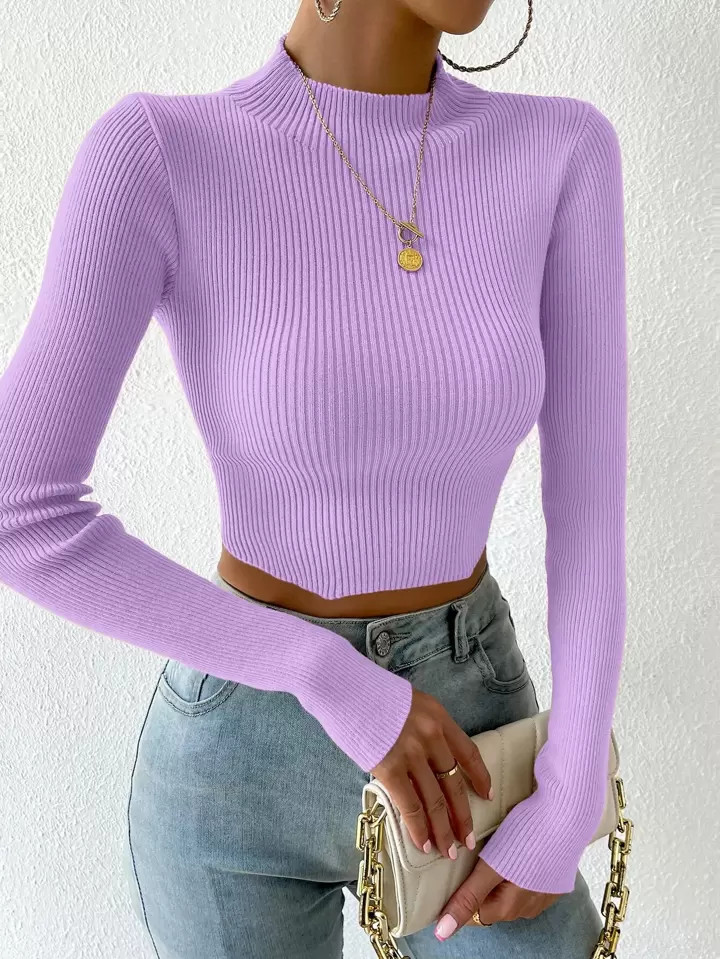 SHEIN Essnce Mock Neck Rib-knit Crop Sweater | SHEIN