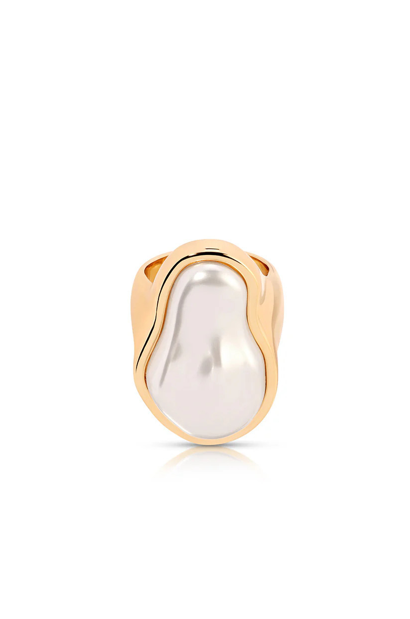 Sea-born Pearl Ring - Pearl with 18k Gold Plating / 10 | Ettika