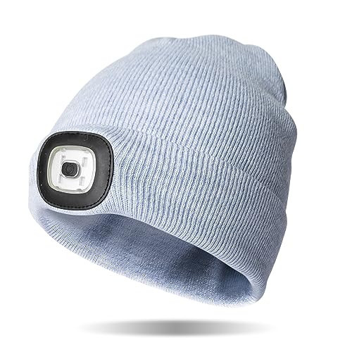 Night Scope Rechargeable LED Brightside Collection Warm Knit Beanie Hand-Free Lighted Head Lamp Hat - Blue | Amazon (US)