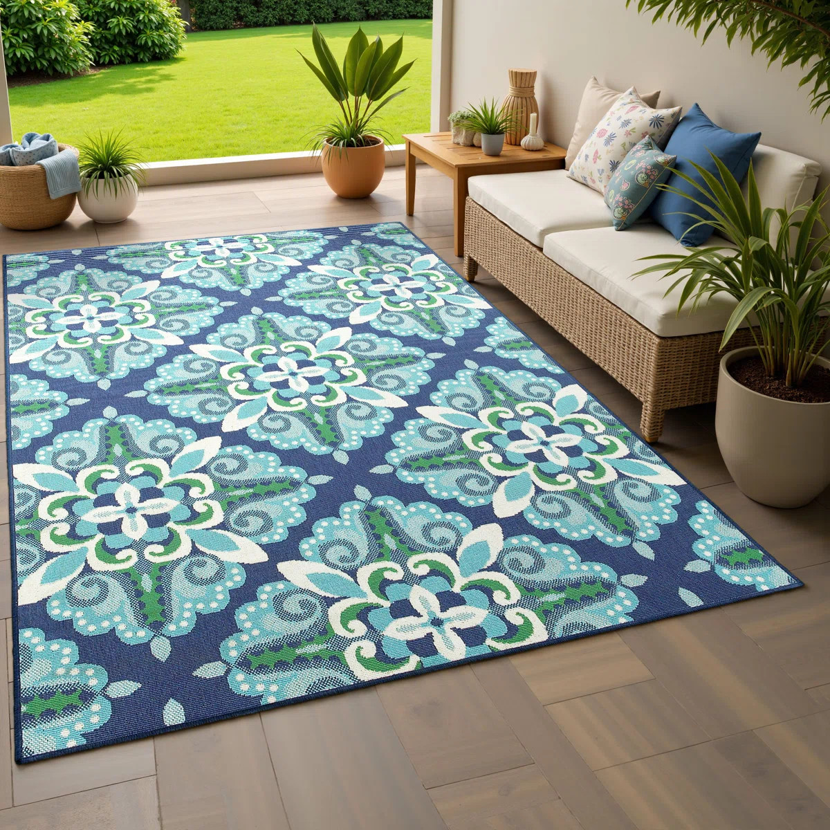 Deltana Floral Machine Woven Indoor / Outdoor Rug | Wayfair North America